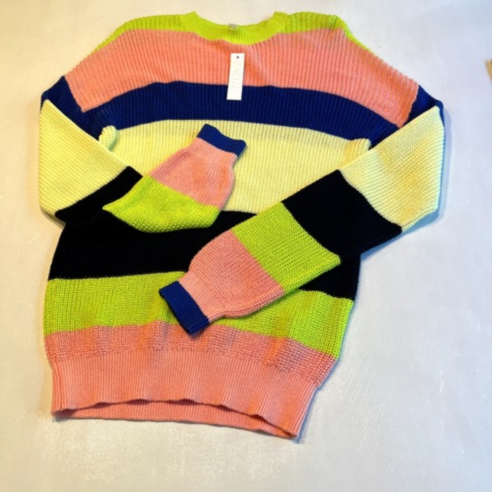 Around‎ XS Striped Knit Pullover Sweater Crew Neck Colorful Cotton Blend